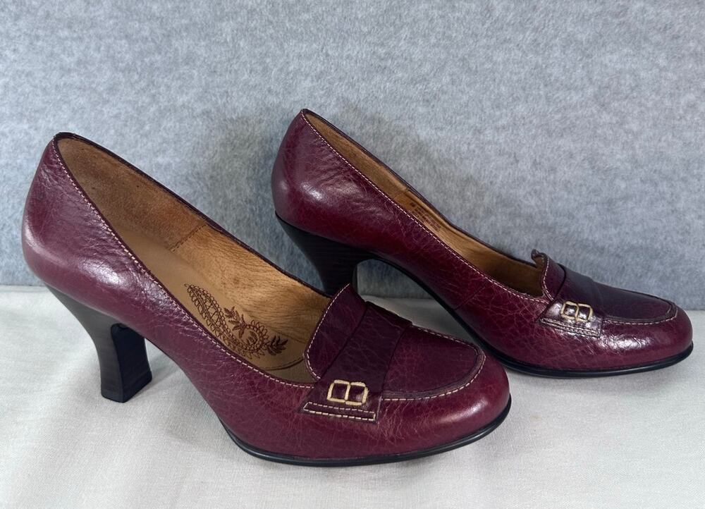 Sofft Women's sz 8 Leather Mahogany Loafer Classic Pump 3" Block Heel Y2K